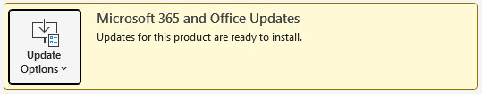 Uma captura de ecrã de uma notificação a indicar que as atualizações do Microsoft 365 e do Office estão prontas para serem instaladas.