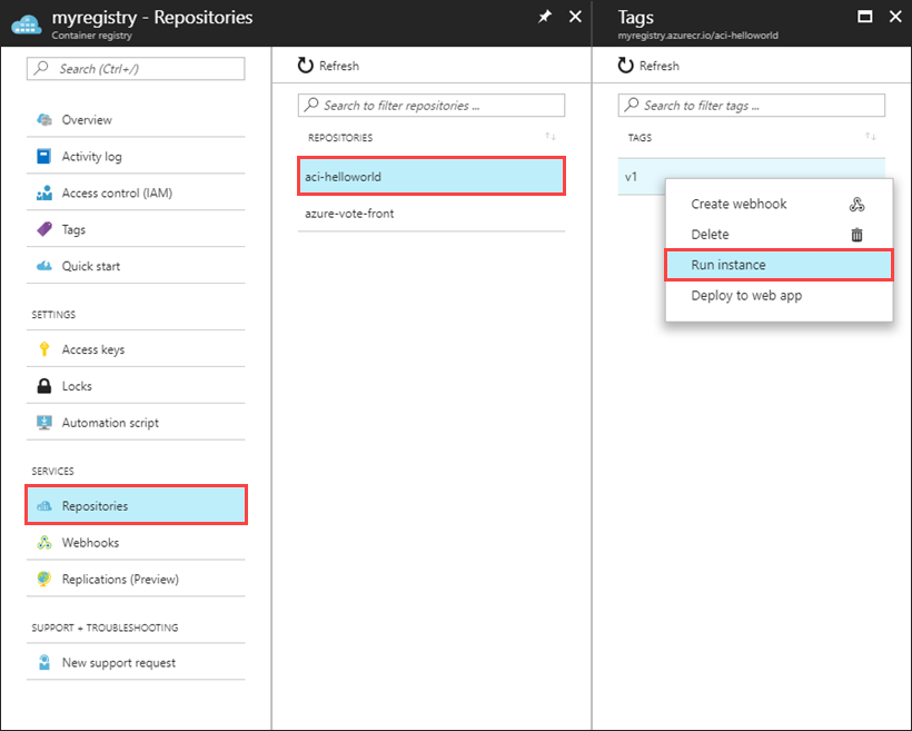 Instância de execução do Registro de Contêiner do Azure