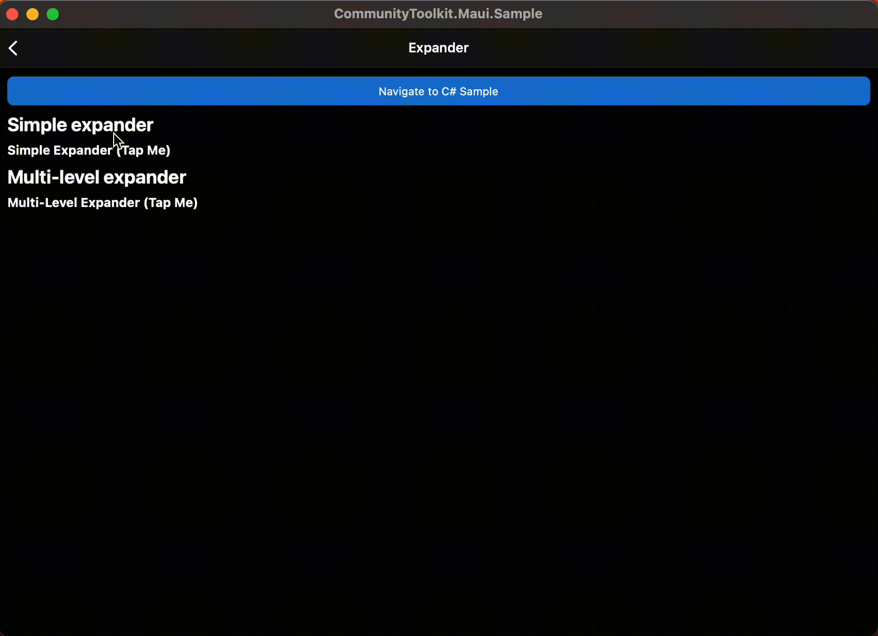 Expander showing in MacCatalyst Screenshot of an Expander in collapsed and expanded states