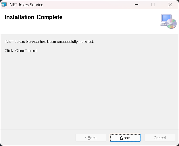 Installer complete dialog.