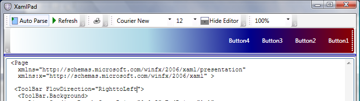 Gráfico que mostra uma barra de ferramentas com um gradiente da direita para a esquerda.