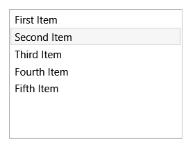 Captura de ecrã de um controlo típico do ListBox mostrando uma lista de itens selecionáveis