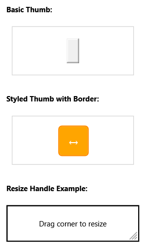 Uma captura de ecrã das barras de scroll verticais e horizontais no WPF.
