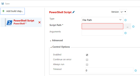 Especificando o script do PowerShell a ser executado