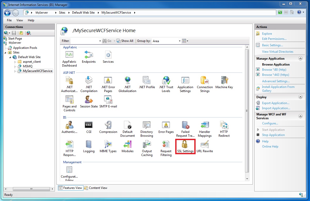 SSL Settings for virtual directory