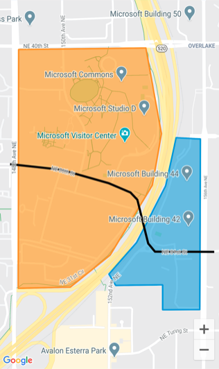 Polígono e polilinha num mapa.