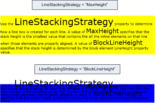 Captura de ecrã: Comparar valores de LineStackingStrategy