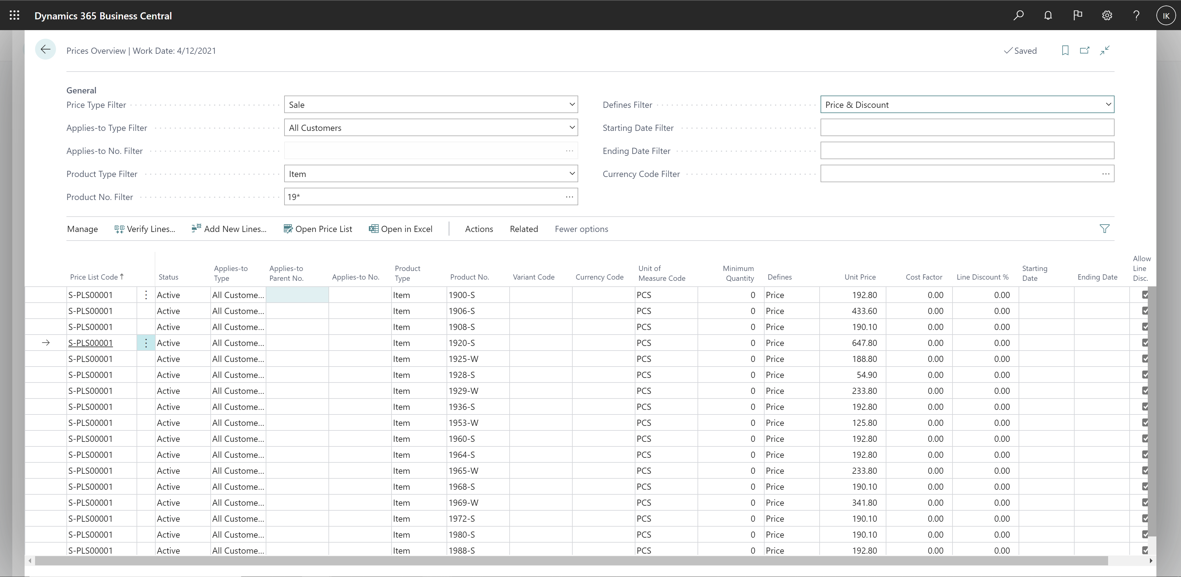 Shows new prices overview page Shows new prices overview page