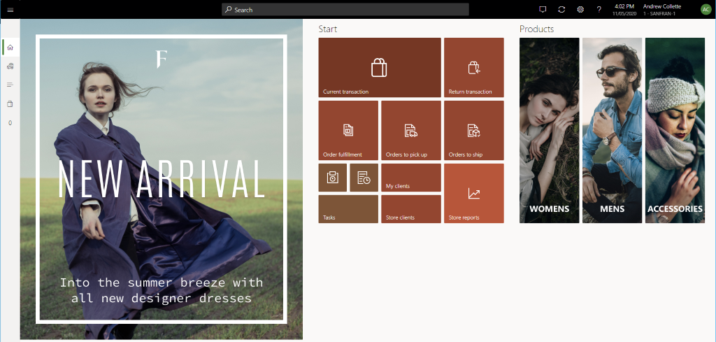 Captura de ecrã do ecrã de boas-vindas do gestor da loja Fabrikam.