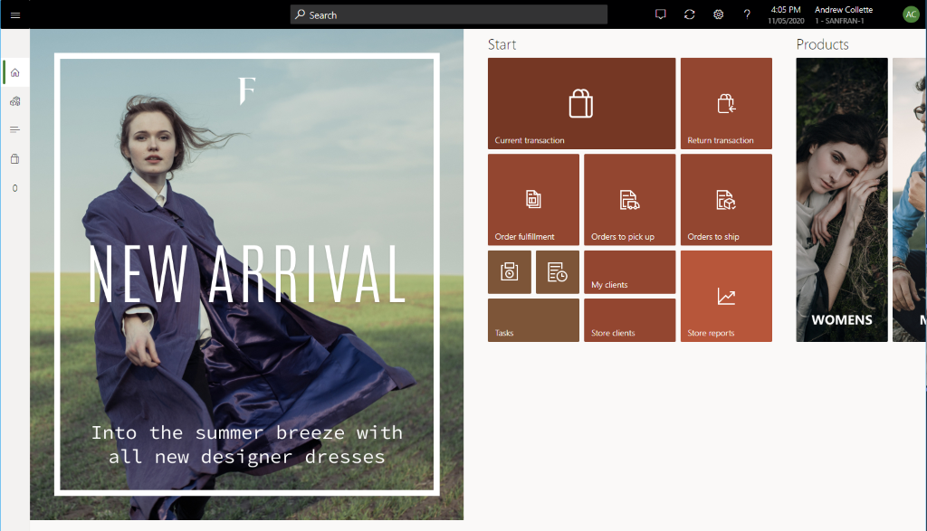 Captura de ecrã da página de boas-vindas dos dados de demonstração da Fabrikam.