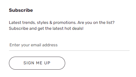 Exemplo de um módulo de subscrição na nota de rodapé de uma página do site da Adventure Works