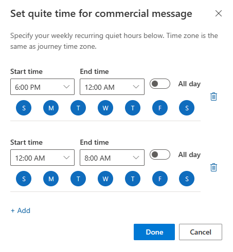 Captura de ecrã de períodos de descanso configurados para noturno.