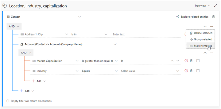 Utilizar o menu Mais opções para parametrizar uma linha.