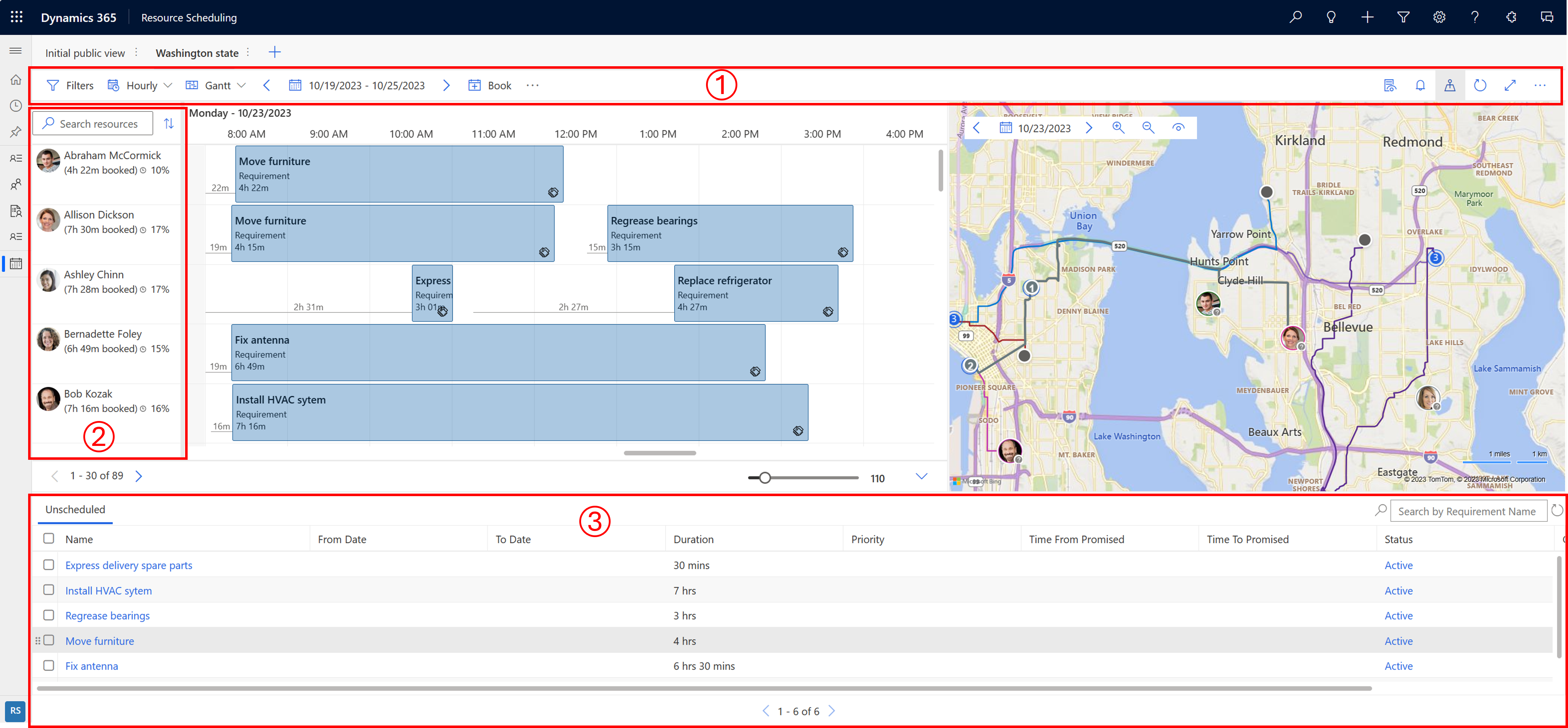 Captura de ecrã do novo quadro de agenda no Dynamics 365.