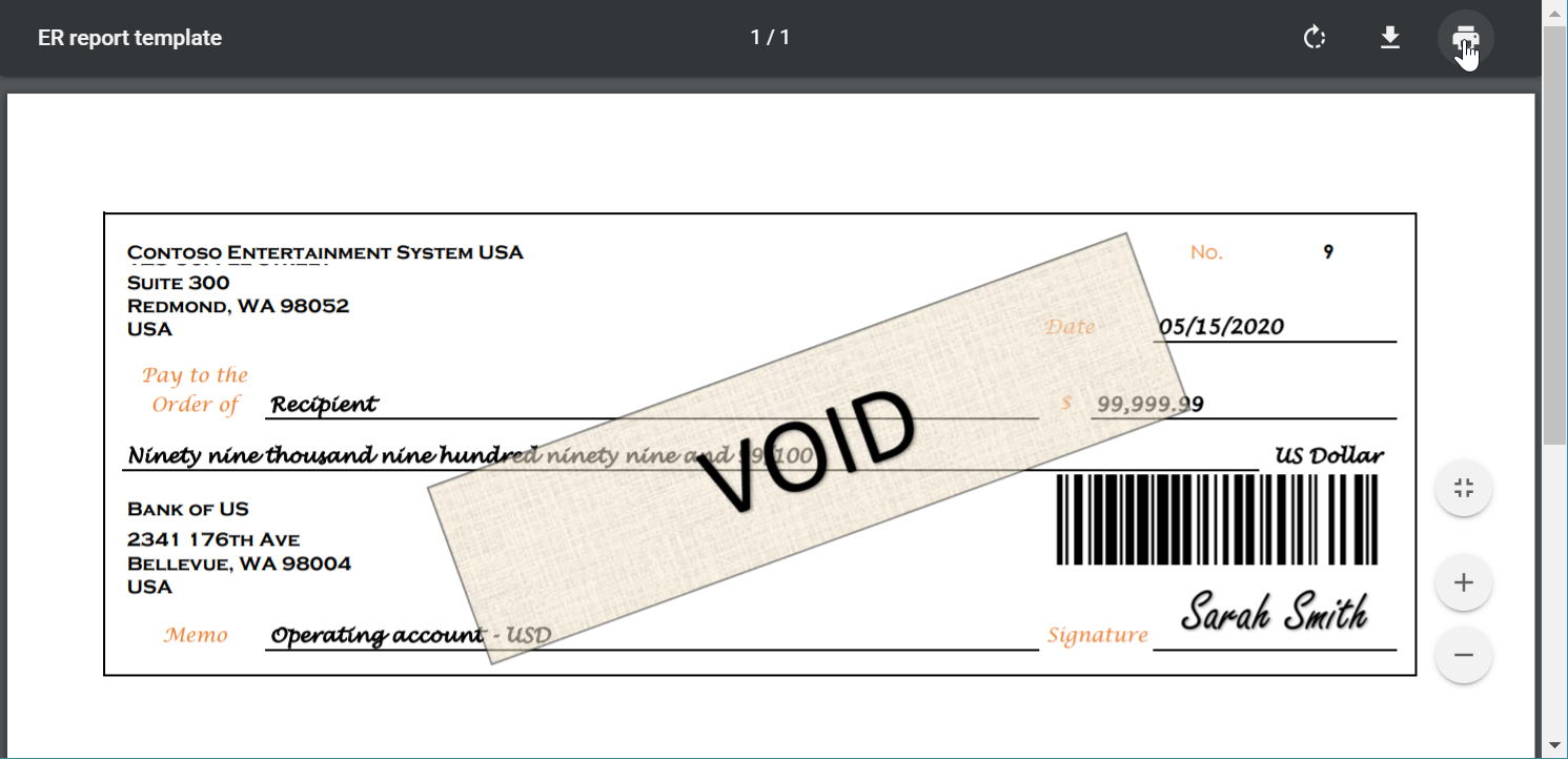 Pré-visualização do PDF de um cheque de pagamento