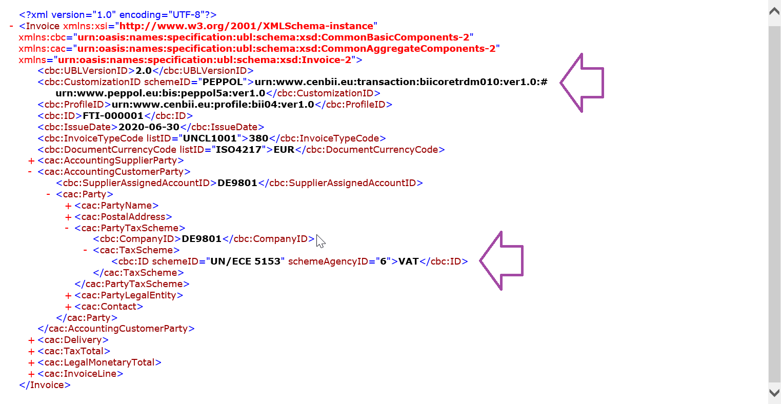 Pré-visualização do ficheiro XML de fatura eletrónica gerado.