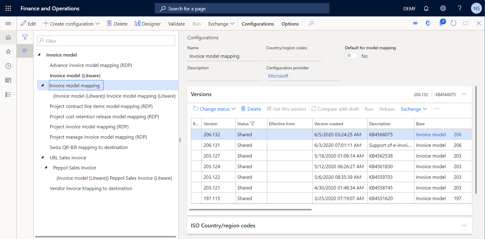 Versão 206.132 na página Configurações.