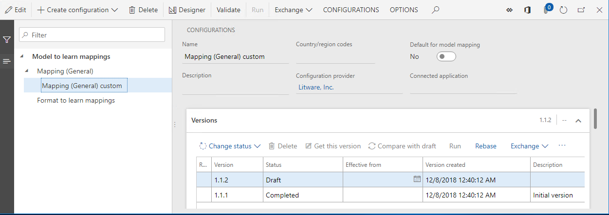 Página de configurações ER, Configuração personalizada geral de mapeamento.