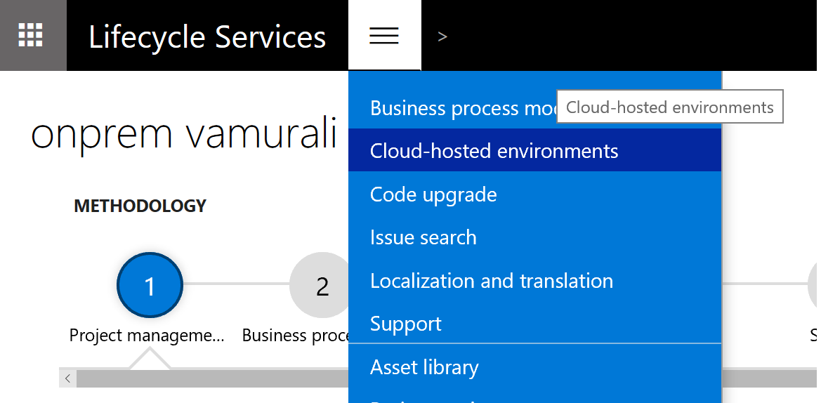 Cloud-hosted environment menu item.