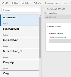 Financial dimensions list.