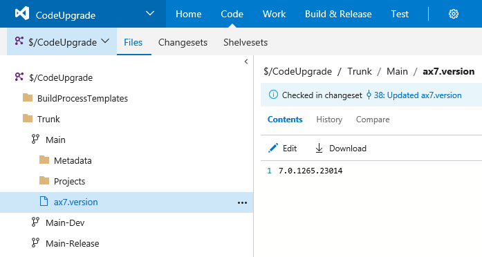 Screenshot of the ax7 version file.