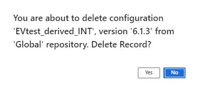 Mensagem de confirmação para eliminar a versão da configuração.