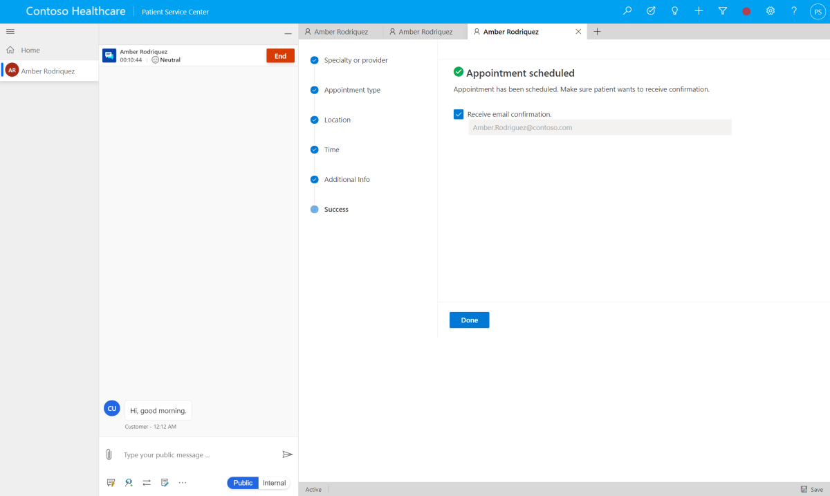 Tela de confirmação e notificações por email no assistente de agendamento Tela de confirmação e notificações por email no assistente de agendamento.
