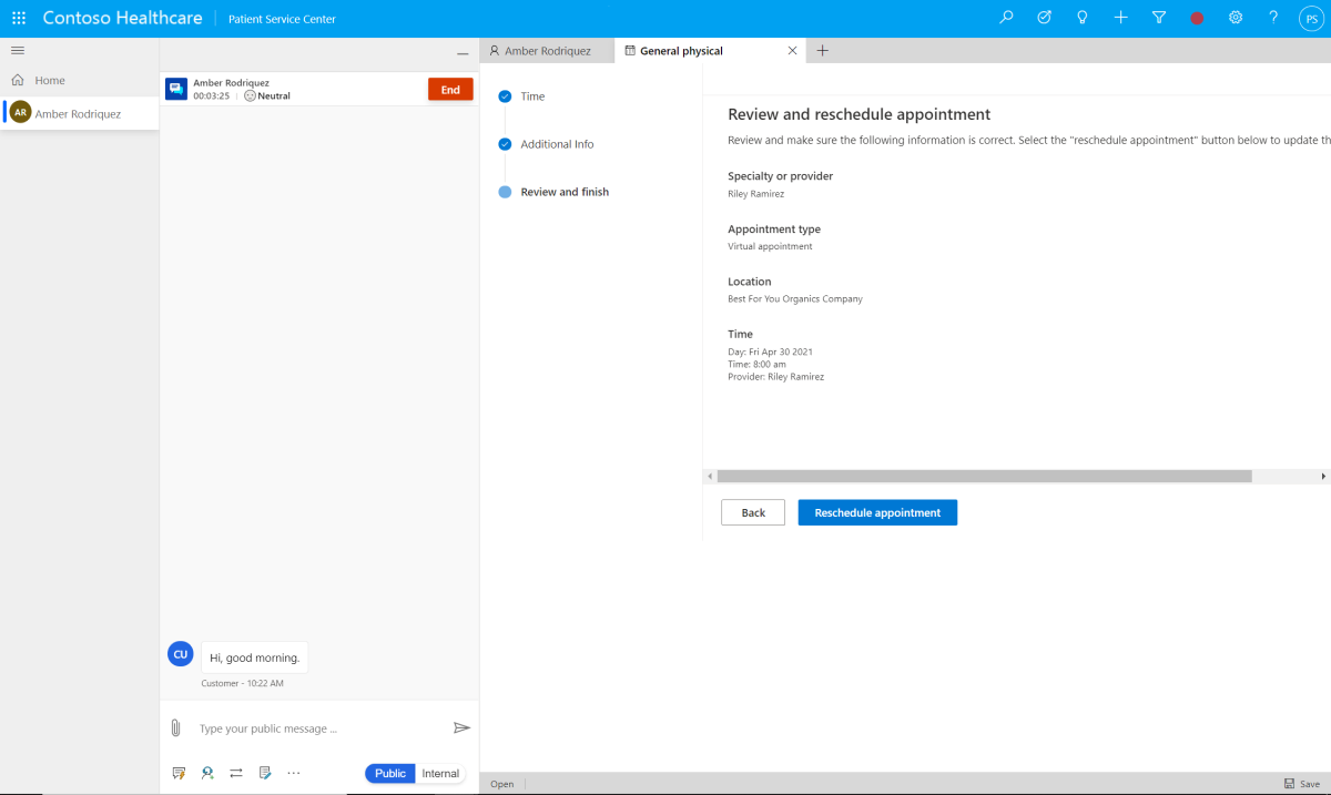 Revisão das informações no assistente de reagendamento Revisão das informações no assistente de reagendamento.