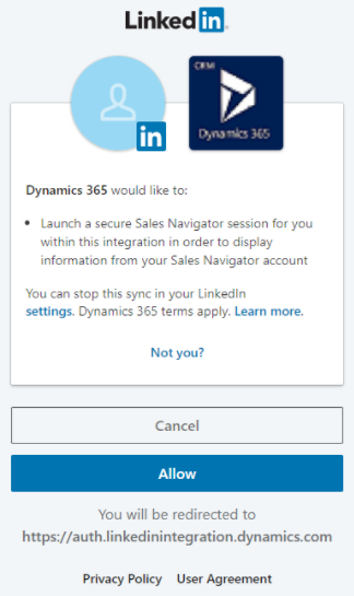 Fornecer consentimento para iniciar sessão no LinkedIn Sales Navigator.