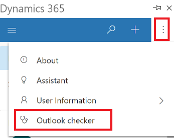 Verificador do Outlook na barra de comandos.
