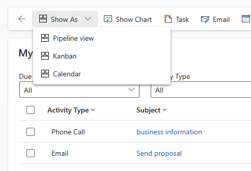 Mostrar atividades na vista de Kanban.