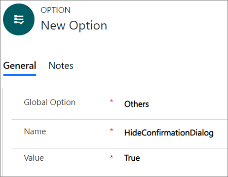 Opção Ativar/desativar HideConfirmationDialog.