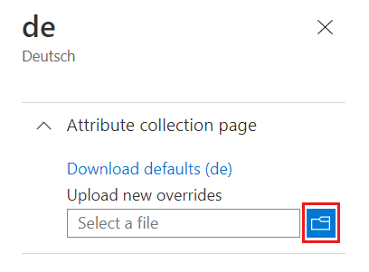 Captura de ecrã do fluxo de trabalho de personalização do idioma a mostrar onde carregar um ficheiro JSON de substituição.