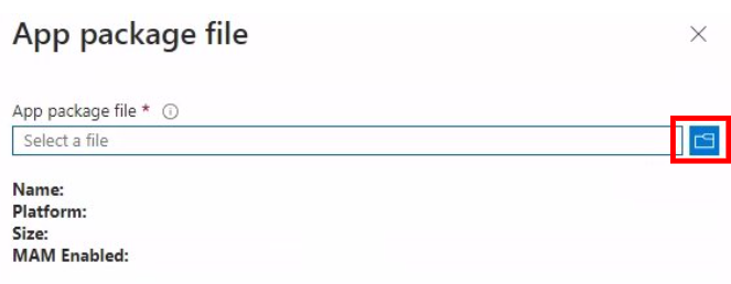 Captura de ecrã da seleção de ficheiros de pacotes de aplicações.