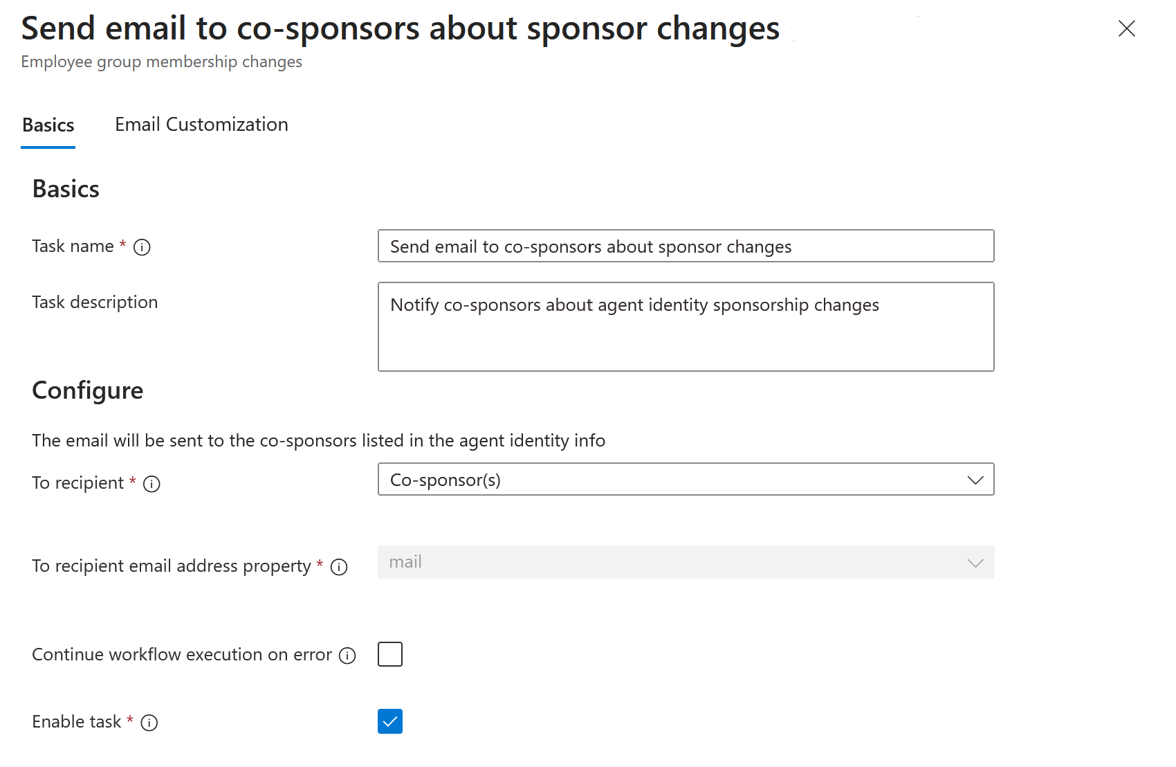 Envie um email aos co-patrocinadores sobre uma alteração.