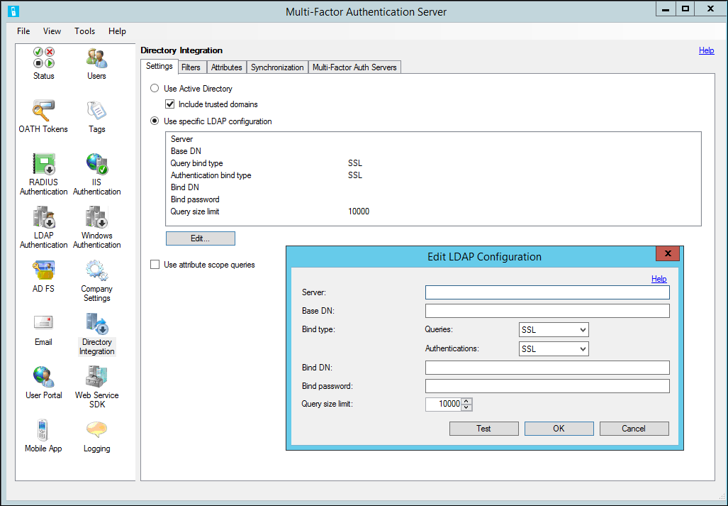 Editar configuração LDAP no MFA Server