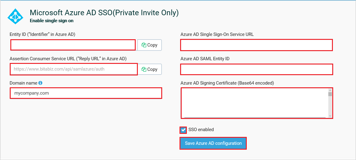 Screenshot shows the Microsoft Entra ID section where you enter the information described in this step.