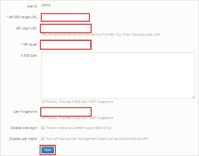 Bonusly Bonusly Saml Dialog page