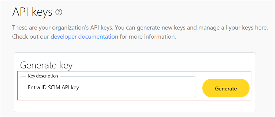 Captura de ecrã da geração de chaves da API GoSkills.