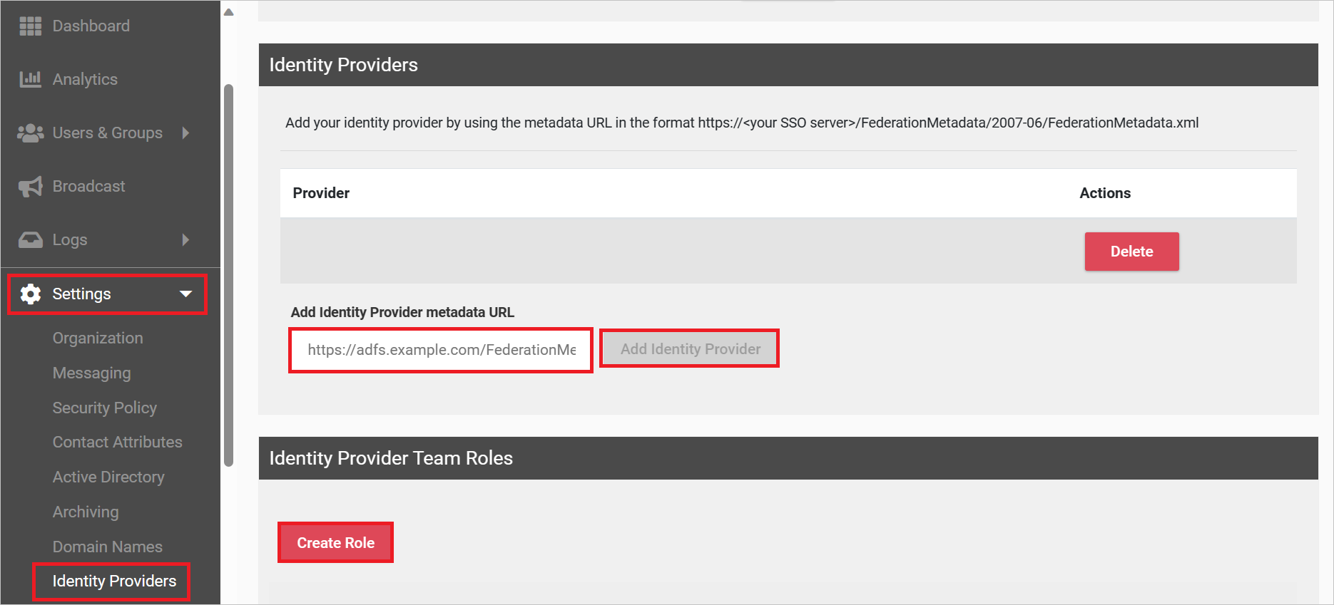 Account Screenshot shows settings of the configuration.