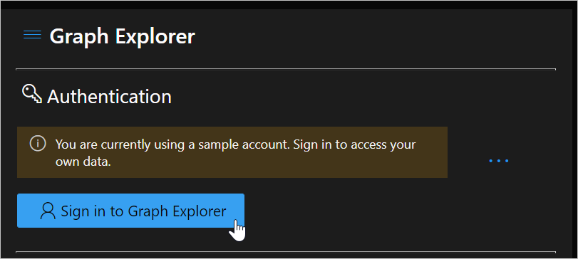 Captura de ecrã da página de início de sessão do Microsoft Graph explorer