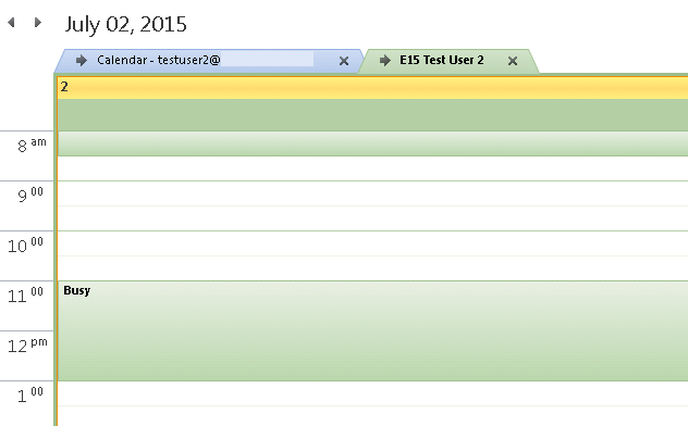 Captura de ecrã a mostrar que os utilizadores remotos conseguem ver os dados de livre/ocupado como um calendário adicional.