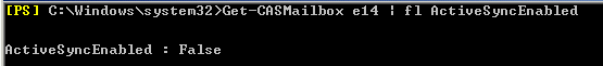 Captura de ecrã a mostrar o exemplo de execução do cmdlet Get-CASMailbox.