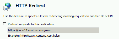 Captura de ecrã para desmarcar a caixa de verificação Redirecionar pedidos para este destino.