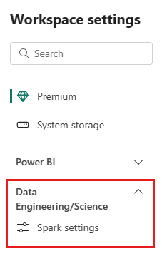 Captura de ecrã a mostrar a vista de detalhes das Definições do Spark.