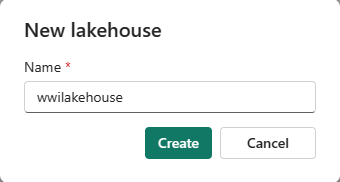 Captura de tela da caixa de diálogo New lakehouse.