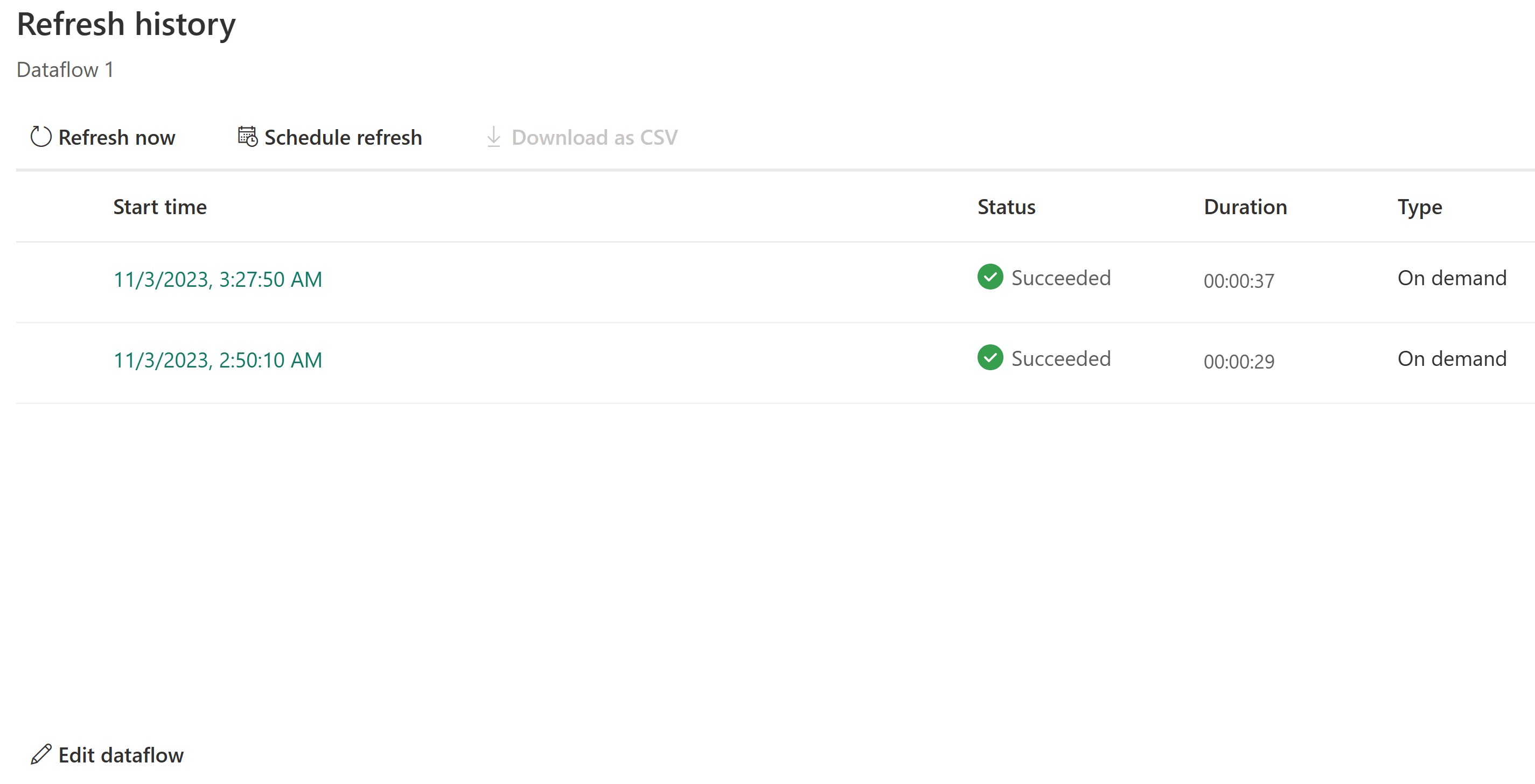 Captura de ecrã do ecrã do histórico de atualizações.
