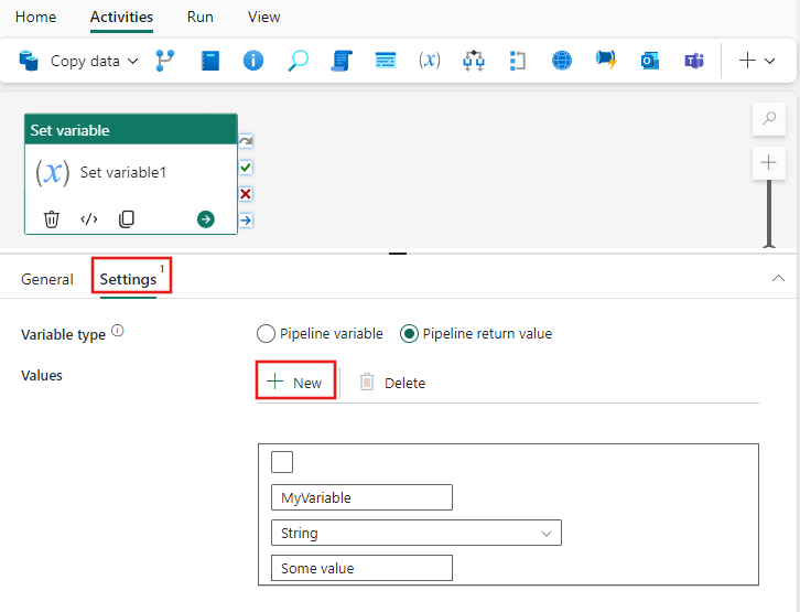 Captura de ecrã a mostrar o separador Adicionar definições de atividade da variável, a destacar o separador.