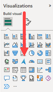 Captura de tela do painel Visualizações mostrando onde selecionar a opção ArcGIS Maps for Power BI.