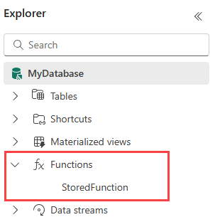 Captura de ecrã do painel do Explorador a mostrar a lista de funções armazenadas definidas pelo utilizador.